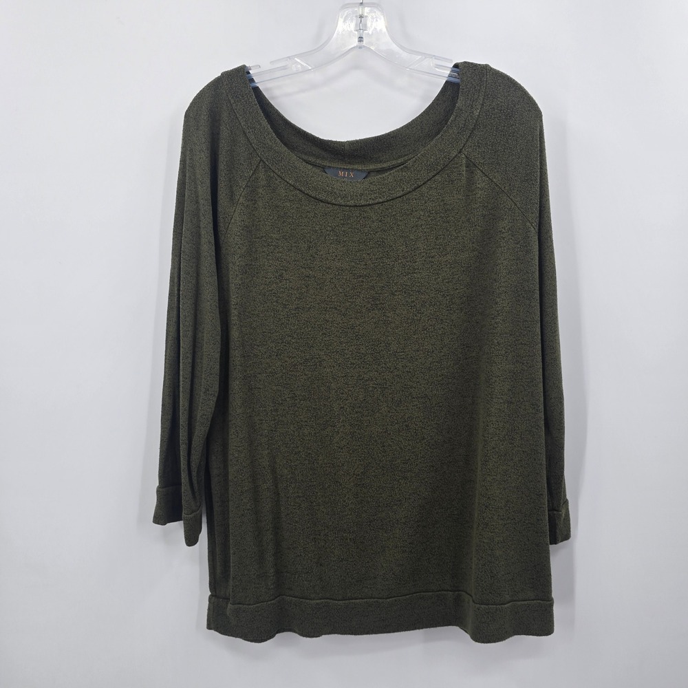 Mix by 41 Hawthorn Womens XXL Olive Green Marl 3/4 Sleeve Scoop Neck Knit Top